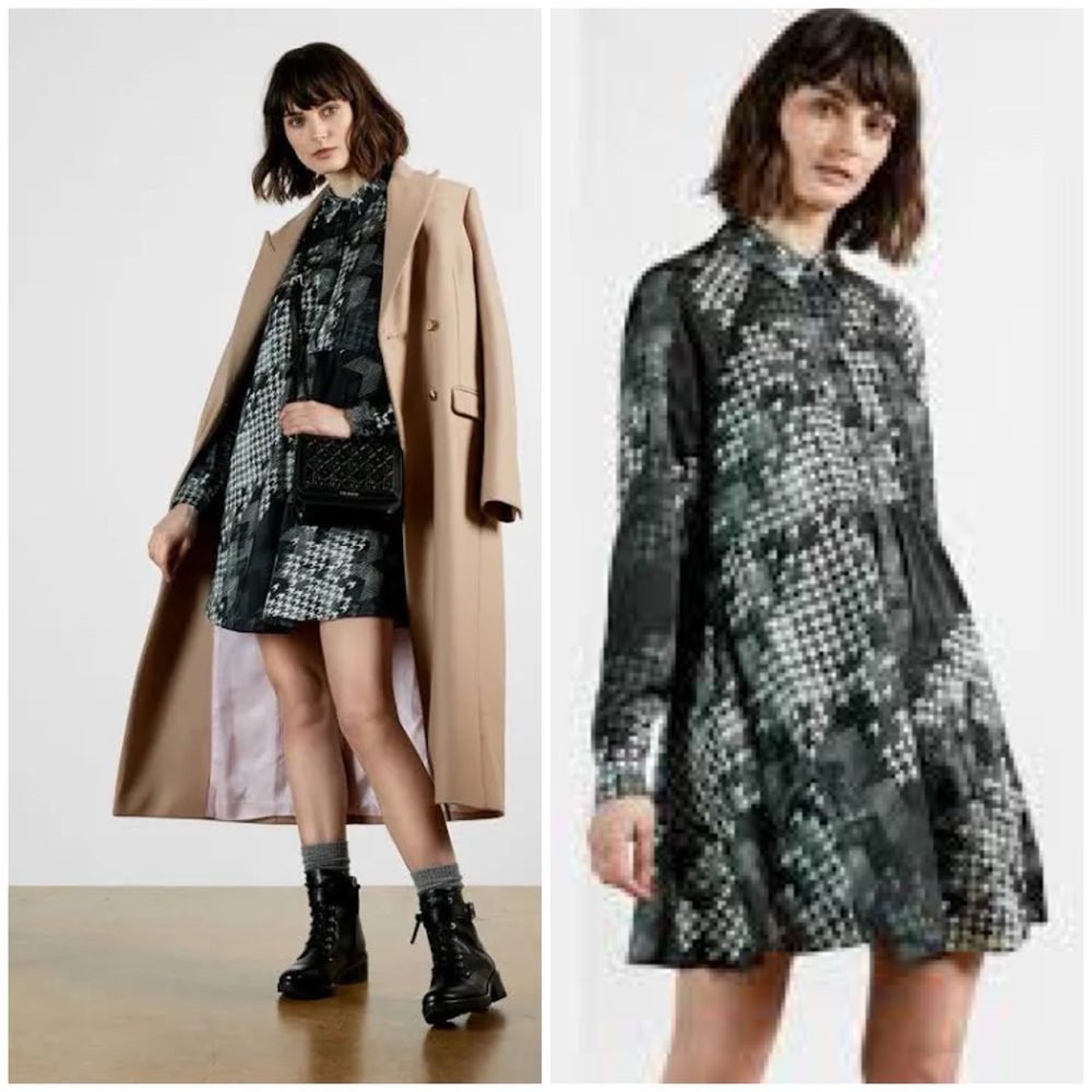 Ted Baker Medinaa Print Sleeve ShirtDress Size 1 USA size 4